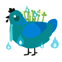 Ken, a teal and sapphire chicken with a neck-speckle pattern