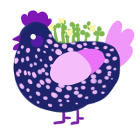 Ascot, a navy and lavender chicken with a speckle pattern