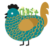 Chaostrophy, a teal and gold chicken with a lace pattern