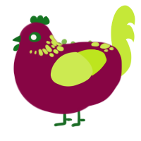 Oxalis, a maroon and lime chicken with a neck-speckle pattern