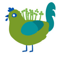 Nook, a chartreuse and teal chicken