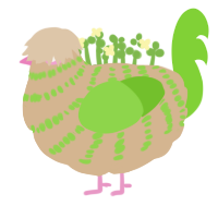 tinsel, a beige and grass chicken with a bar pattern
