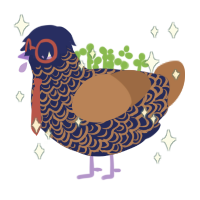 damasco, a navy and brown chicken with a double-lace pattern