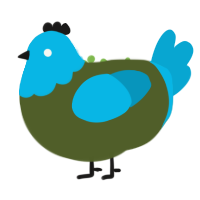 ert, a olive and cerulean chicken with a head pattern