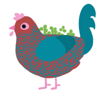 Reia, a red and sea chicken with a double-lace pattern