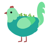 赤緑んご, a turquoise and spring chicken with a head pattern