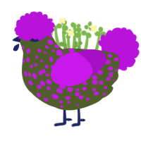 Hage, a olive and amethyst chicken with a speckle pattern