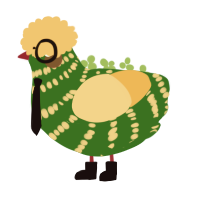 fuzzy pickles, a leaf and honey chicken with a bar pattern