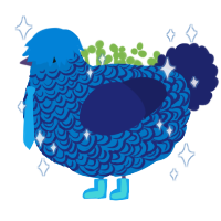 Cupcake, a sapphire and navy chicken with a double-lace pattern