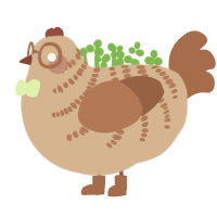 A beige and brown chicken with a half-bar pattern
