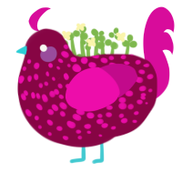 Undine, a maroon and fuchsia chicken with a speckle pattern