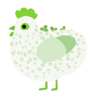 Radioactive Golf, a white and gluppy chicken with a speckle pattern