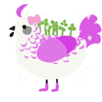Petunia, a white and orchid chicken with a half-lace pattern