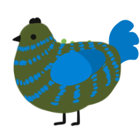 Marsh, a olive and sapphire chicken with a bar pattern