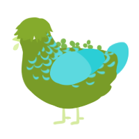 Earth, a chartreuse and aqua chicken with a half-lace pattern