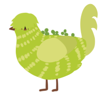 Avocado, a lime and lemon chicken with a bar pattern