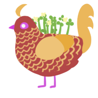 dog, a red and honey chicken with a lace pattern