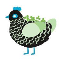 queenie, a sable and gluppy chicken with a lace pattern