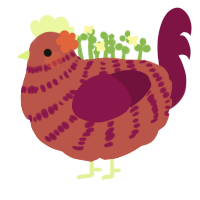 Mākū, a red and wine chicken with a bar pattern