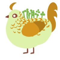 ruffles, a apple and ochre chicken with a half-lace pattern