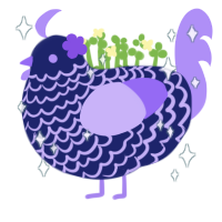 Luna, a navy and lilac chicken with a lace pattern