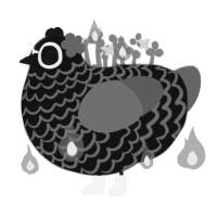 ferrofluid, a black and grey chicken with a lace pattern