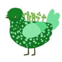 A leaf and spring chicken with a speckle pattern