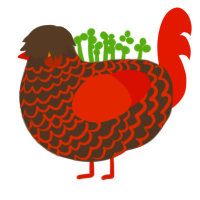 Emobrand, a bark and vermilion chicken with a lace pattern