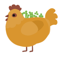 scrambled egg, a orange chicken with a head pattern