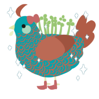 salmon, a teal and russet chicken with a double-lace pattern