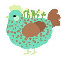Mint, a mint and brown chicken with a speckle pattern