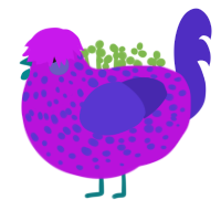 Iris, a amethyst and indigo chicken with a speckle pattern