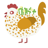 roasted marshmallow, a white and ochre chicken with a speckle pattern