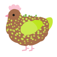 Spotty, a brown and lime chicken with a speckle pattern