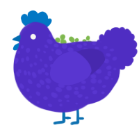 Parp, a indigo chicken with a speckle pattern