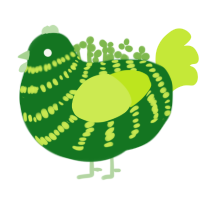 Guinn, a leaf and lime chicken with a bar pattern
