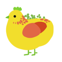 Mingo, a yellow and vermilion chicken with a neck-speckle pattern
