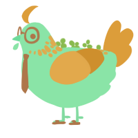 Perry, a mint and orange chicken with a neck-speckle pattern