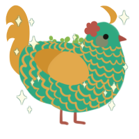 senora, a turquoise and orange chicken with a lace pattern