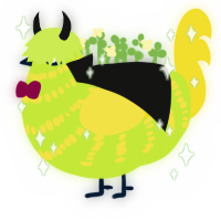 uranium, a lime and yellow chicken with a bar pattern