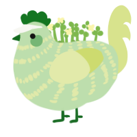 Sam, a gluppy and lemon chicken with a bar pattern