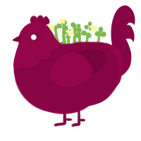 Healthy pancreas, a maroon chicken with a head pattern