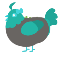 Alien-Alien, a grey and turquoise chicken with a head pattern