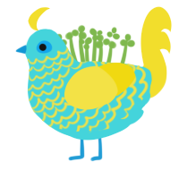 swimming pool, a aqua and yellow chicken with a lace pattern