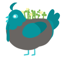 Ghost Rule, a grey and teal chicken with a head pattern