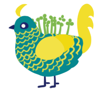 sea, a teal and yellow chicken with a lace pattern