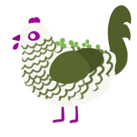 Olivia, a white and olive chicken with a lace pattern