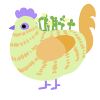 Roque, a apple and honey chicken with a bar pattern