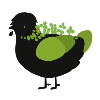 triplethree, a black and chartreuse chicken with a neck-speckle pattern