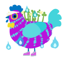 XCyberSapphireX, a amethyst and aqua chicken with a bar pattern